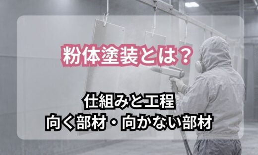 粉体塗装とは｜塗装ブースで吊り下げた金属パネルに粉の塗料を吹き付けている様子