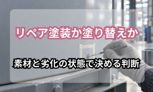 リペア塗装か塗り替えか｜設備の塗装面の点錆と剥がれを部分補修する様子